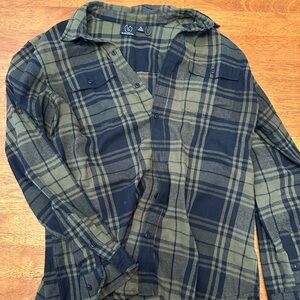 Burnside Olive Green and Black Plaid Shirt